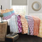 Lush Décor Bohemian Striped Quilt Reversible 3 Piece Bedding Set, King,  Fuchsia & Orange