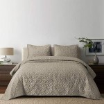 SHALALA NEW YORK Cotton Blend Voile Quilt Set (3 Piece) - Ultra Soft - Pre-Washed Geometric Coverlet Set – 1 Lightweight Reversible Bedspread 2 Quilted Shams for All Season (Khaki Yellow, King)